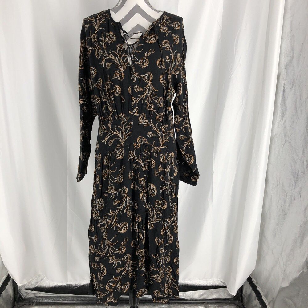 Treasure & Bond Black Floral Boyfriend Shirt Midi Dress Long Sleeve Medium